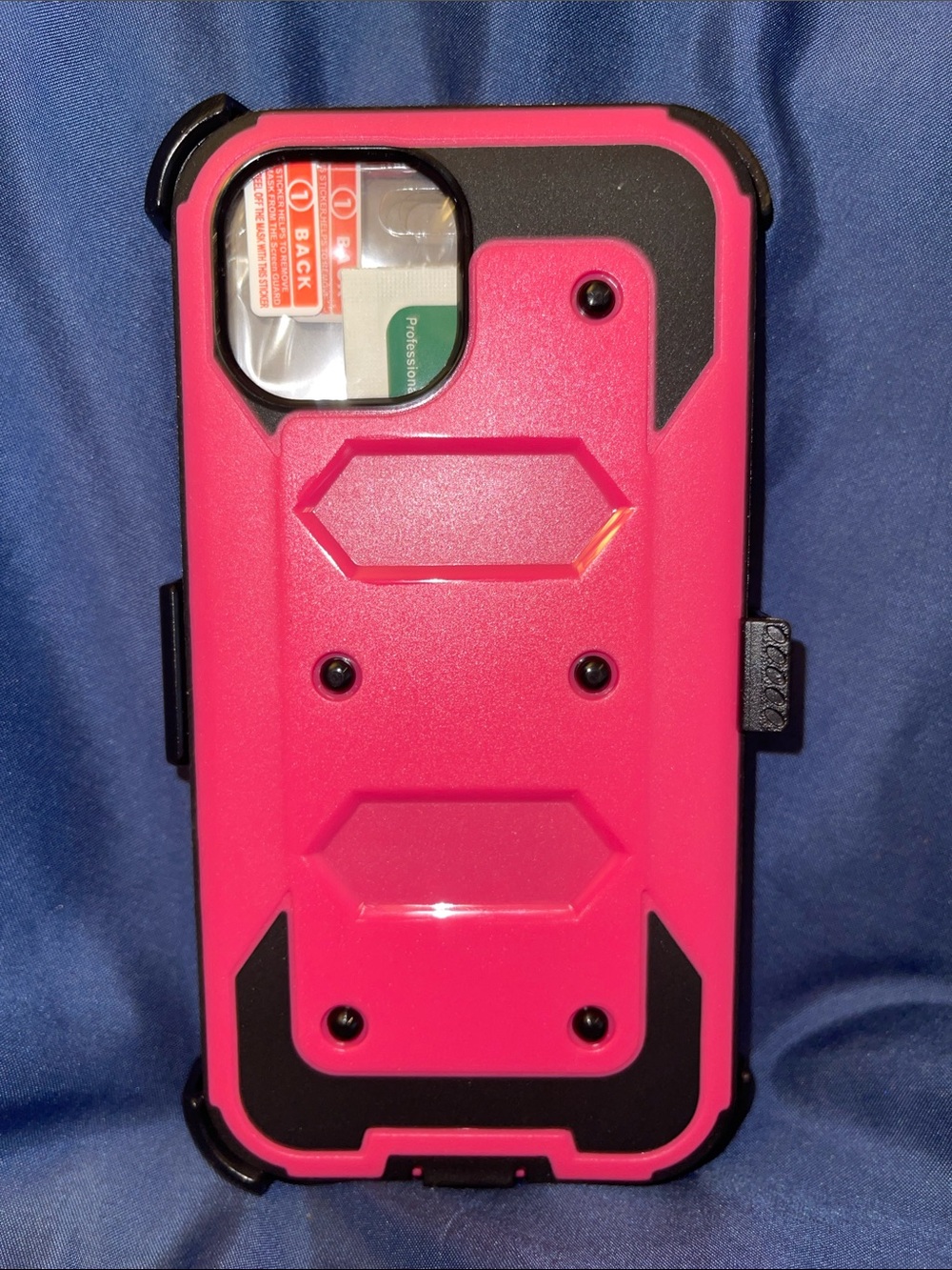 Hot Pink Dual-Layer Phone Jelly Case with Belt Clip & Screen Protector